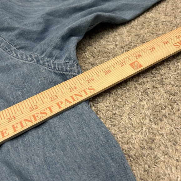 Vintage Polo Ralph Lauren Denim Band Collar Shirt Mens Large Cotton Long Sleeve - Picture 6 of 8